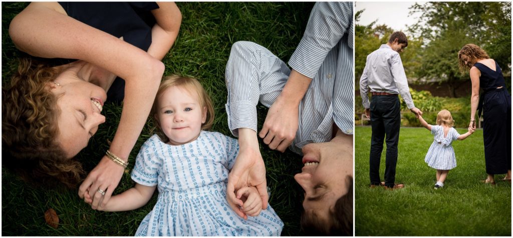 parents with child in Harvard Yard