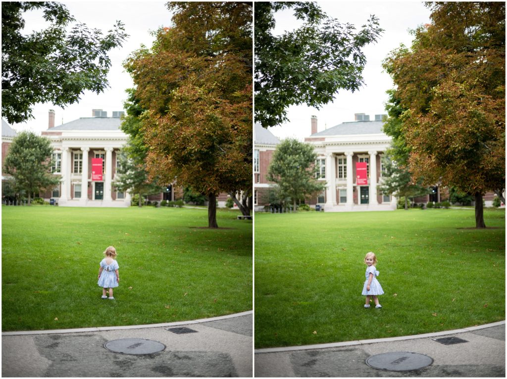 child playing in Harvard family photography