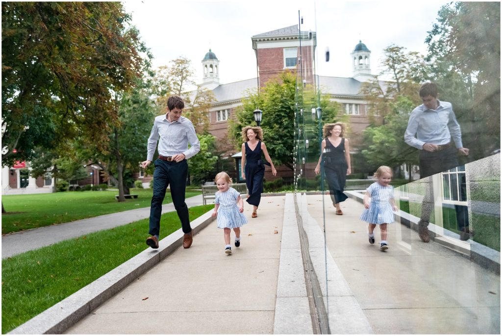 parents with child in Harvard Yard