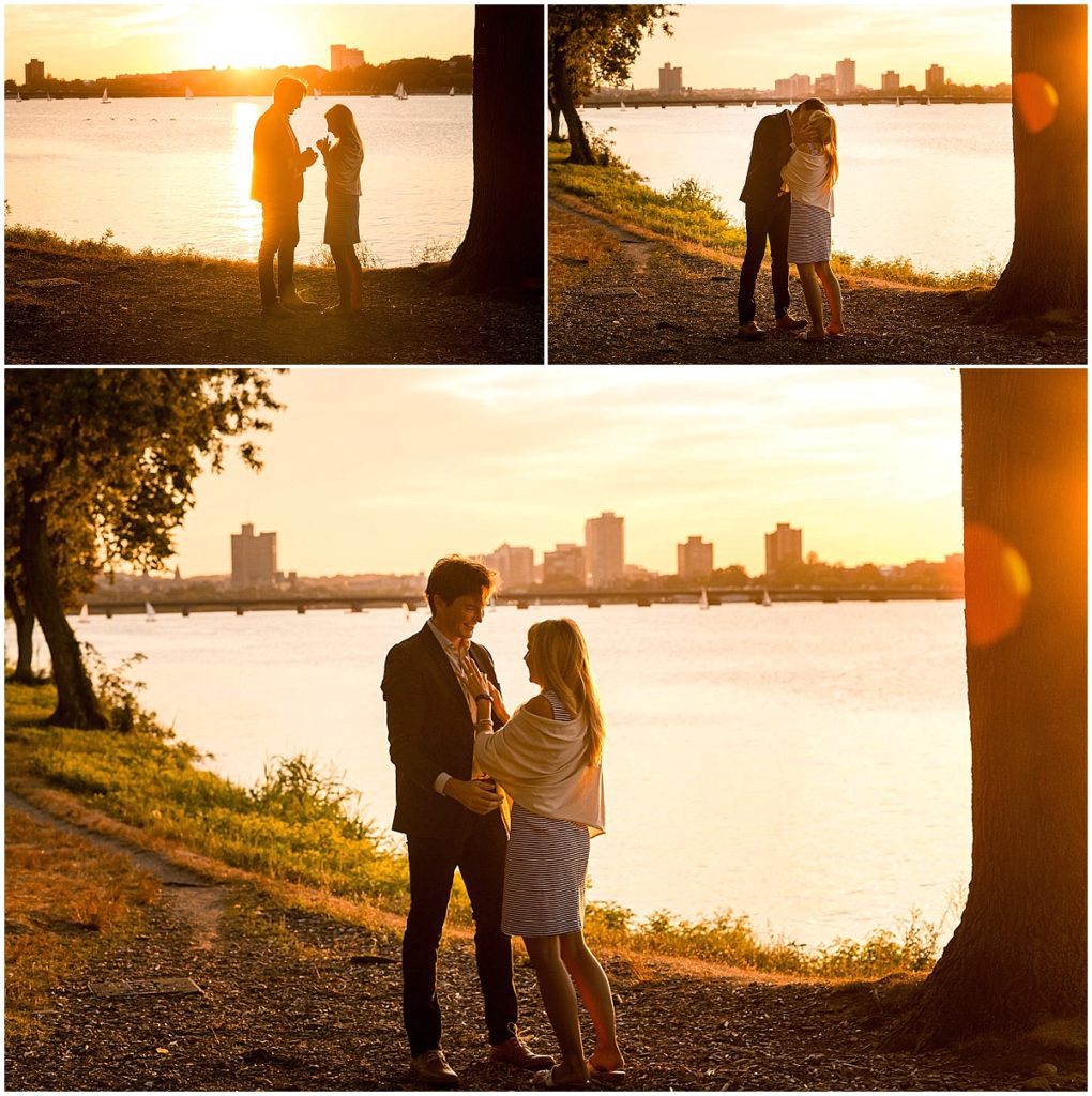 Surprise proposal idea in Boston. Charles River Engagement session.