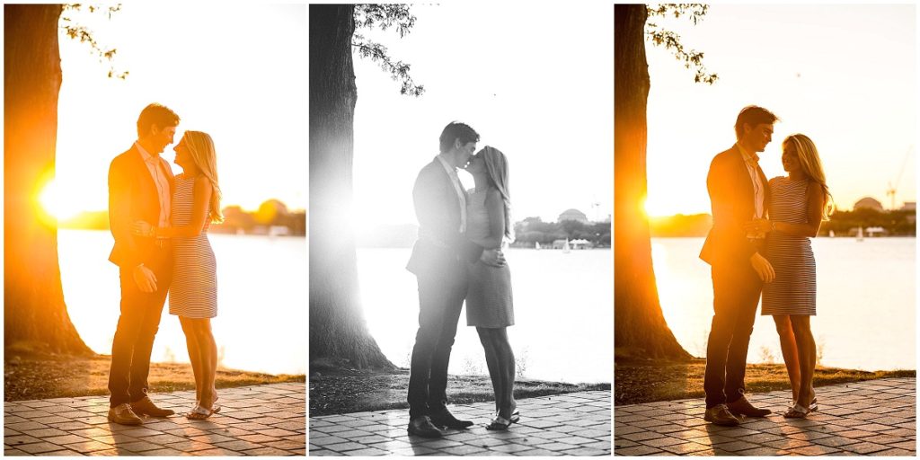 Sunset couple photo during surprise proposal in Boston