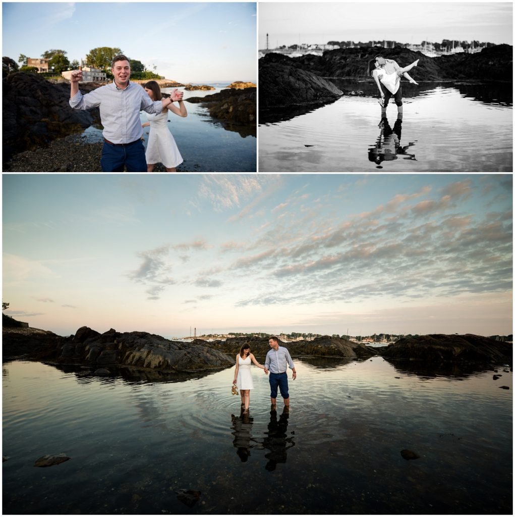 Engagement session during Sunset on the rocks in Marblehead, MA