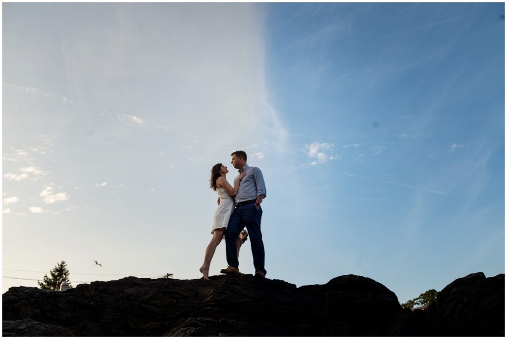 Marblehead sunset beach engagement photo