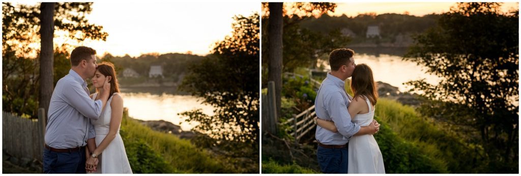 Sunset over the ocean in Marblehead during engagement session