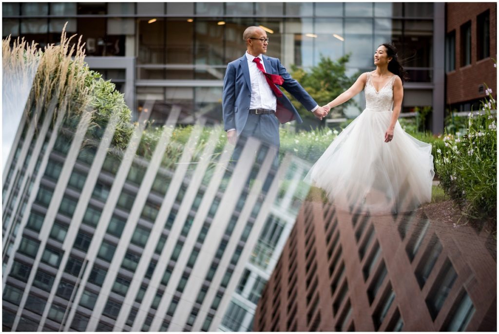 Cambridge rooftop garden near MIT wedding photos