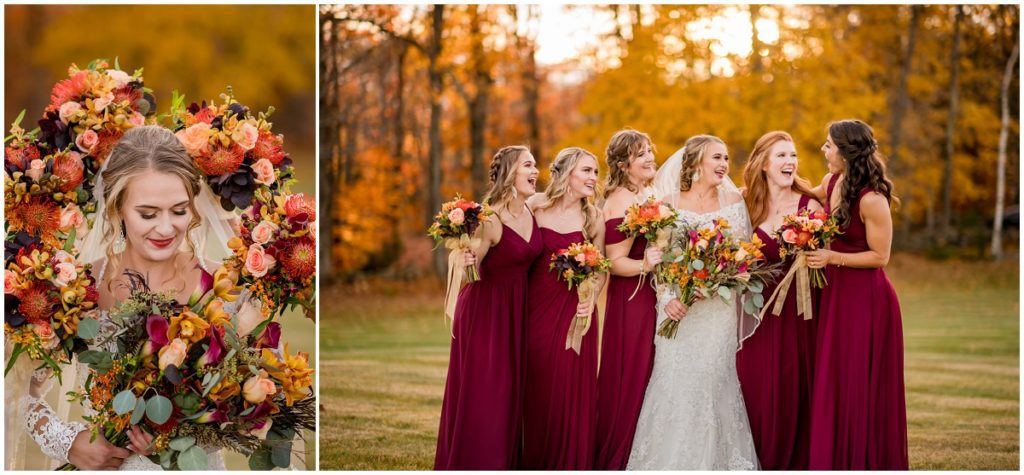 Bride and bridesmaids with bouquets