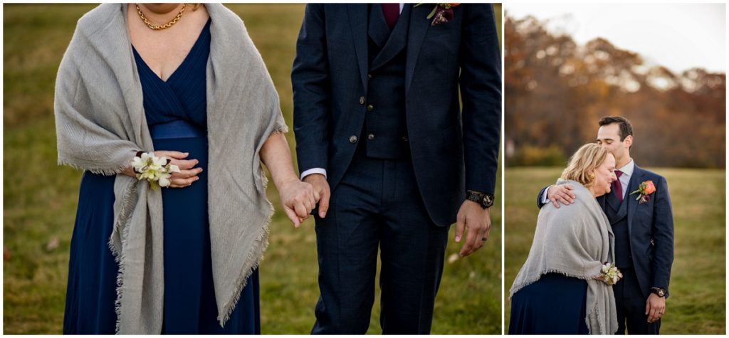 groom and his mother hugging after wedding ceremony