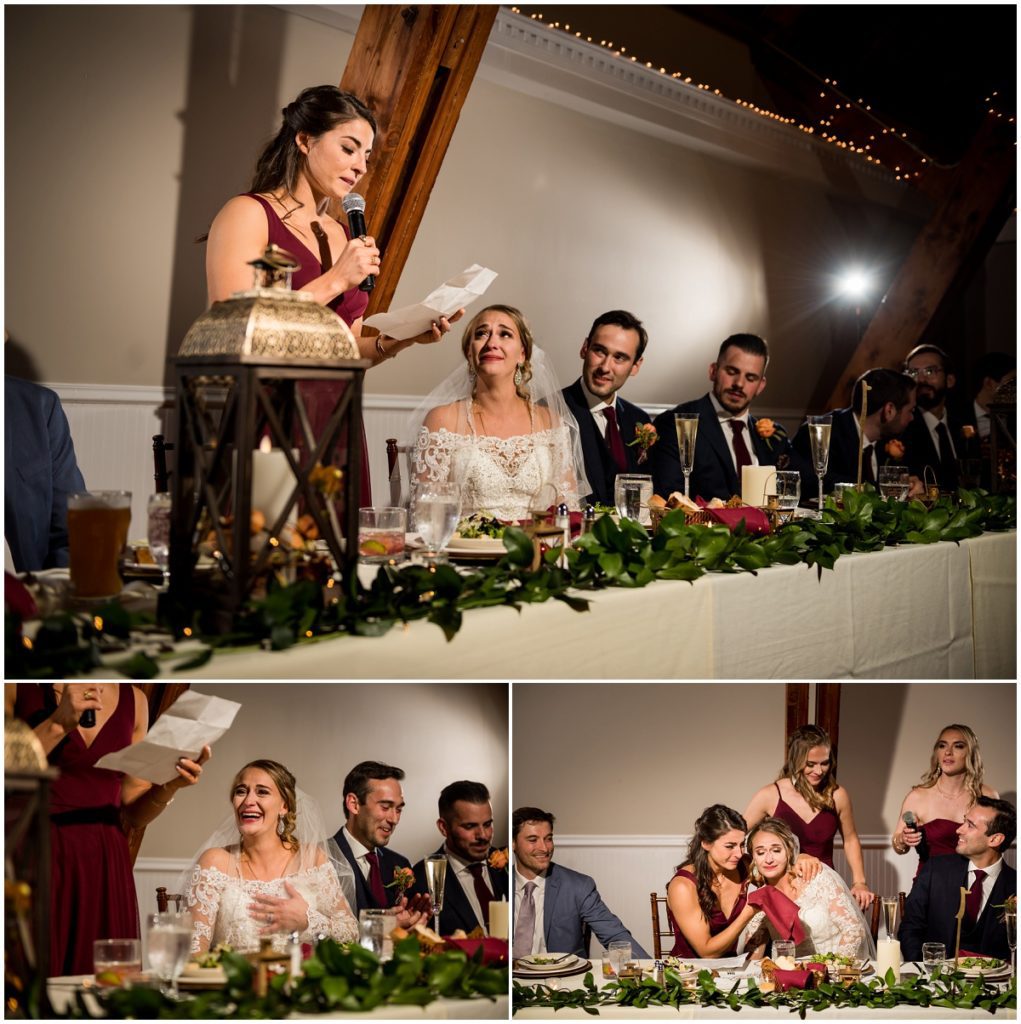 Maid of honour speech during reception barn wedding NH