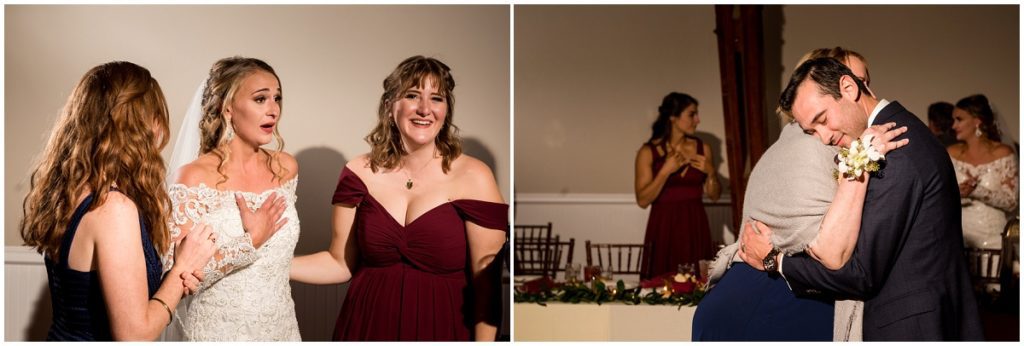 Mother and son dance during reception in Barn Wedding in NH