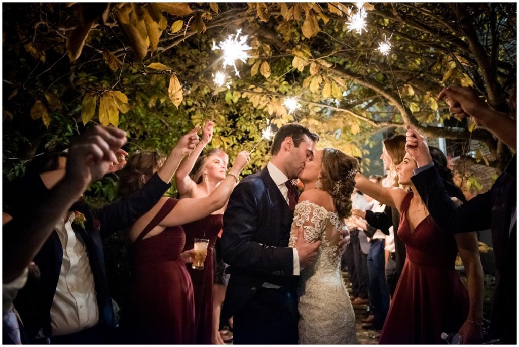 sparkler exit after wedding reception in barn wedding in NH