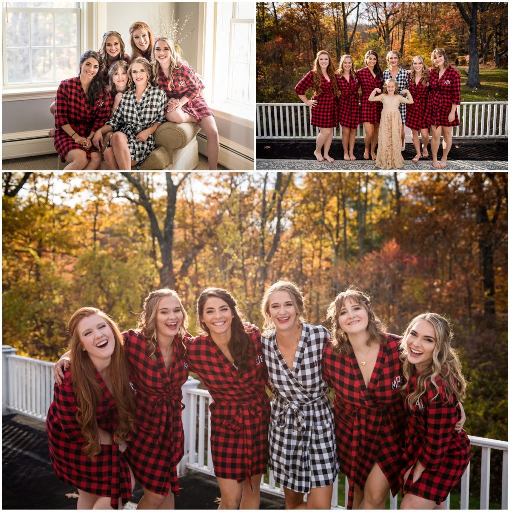 Girls in their matching bridesmaid robes