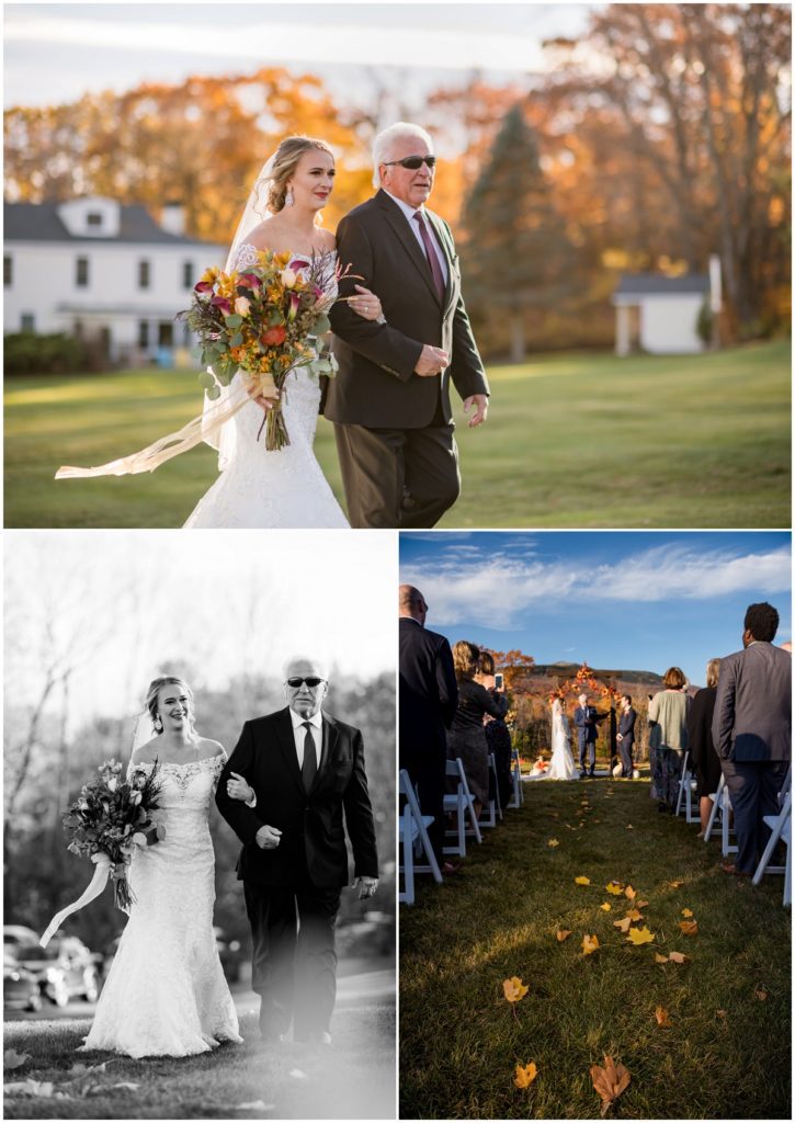 Bride and father walking down the aisle during procession in a wedding