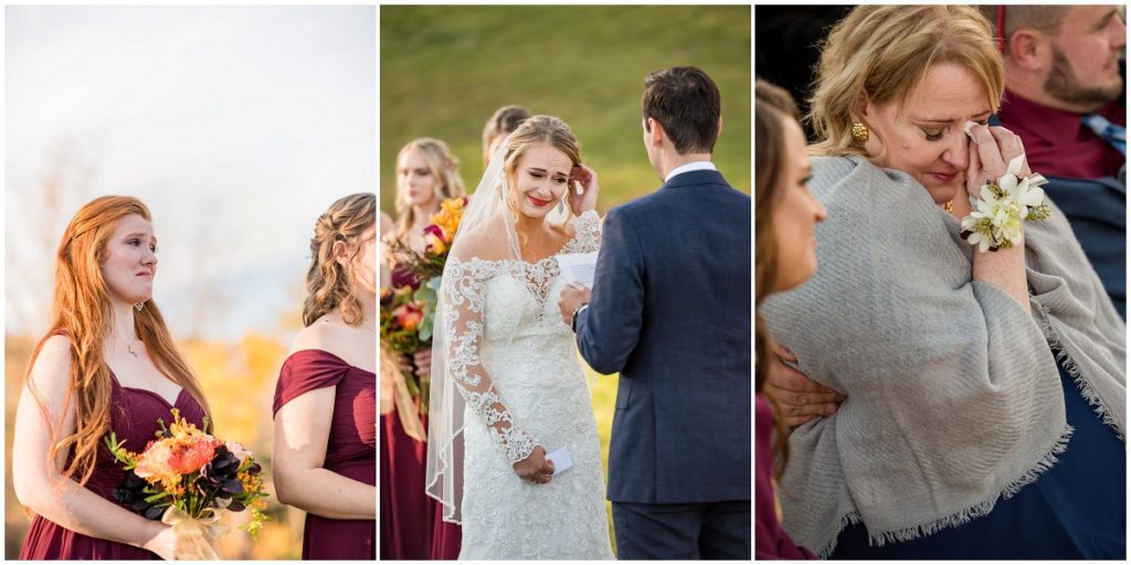 Mother of groom crying during wedding ceremony
