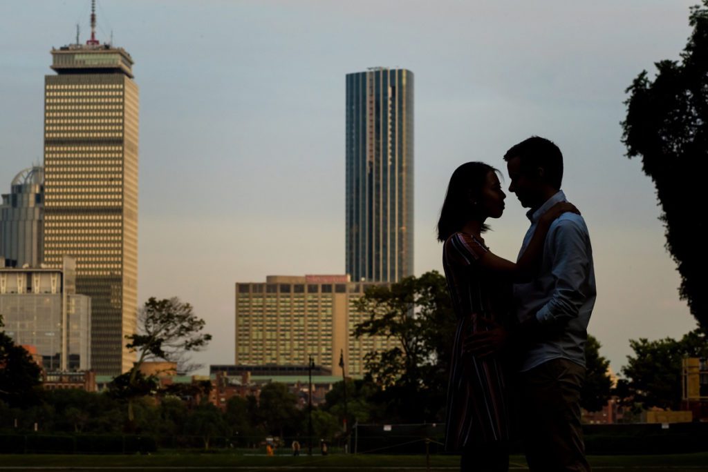 Sunset on Boston skyline engagement session