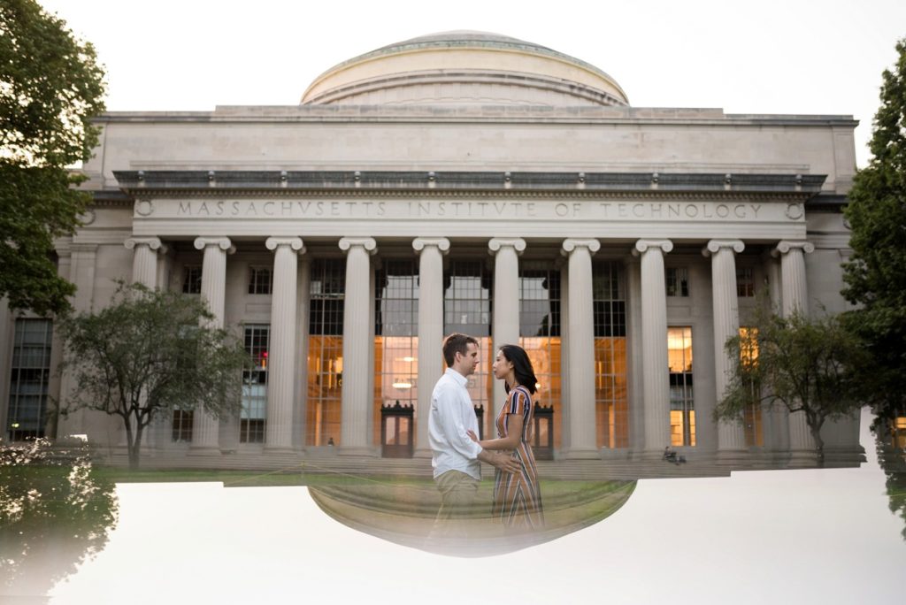 MIT engagement session photo with reflection