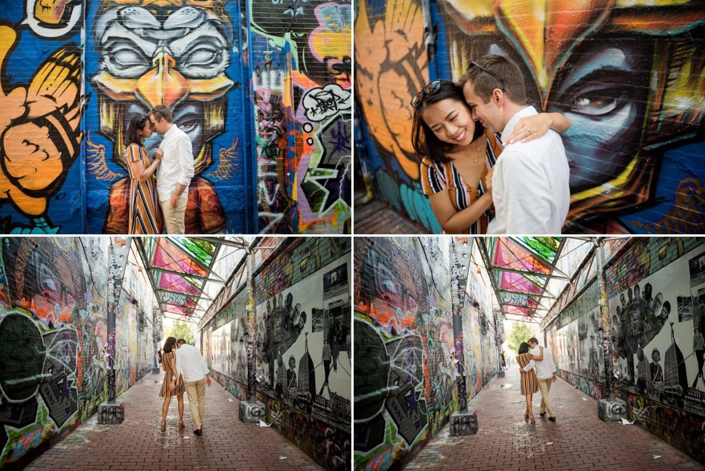 Graffiti alley engagement session Cambridge