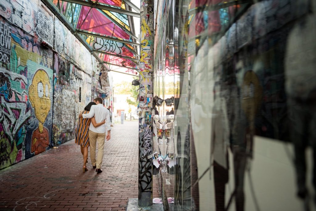 Graffiti alley engagement session Cambridge