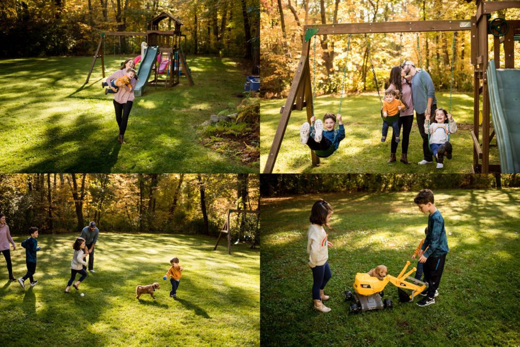 Early morning family session in backyard