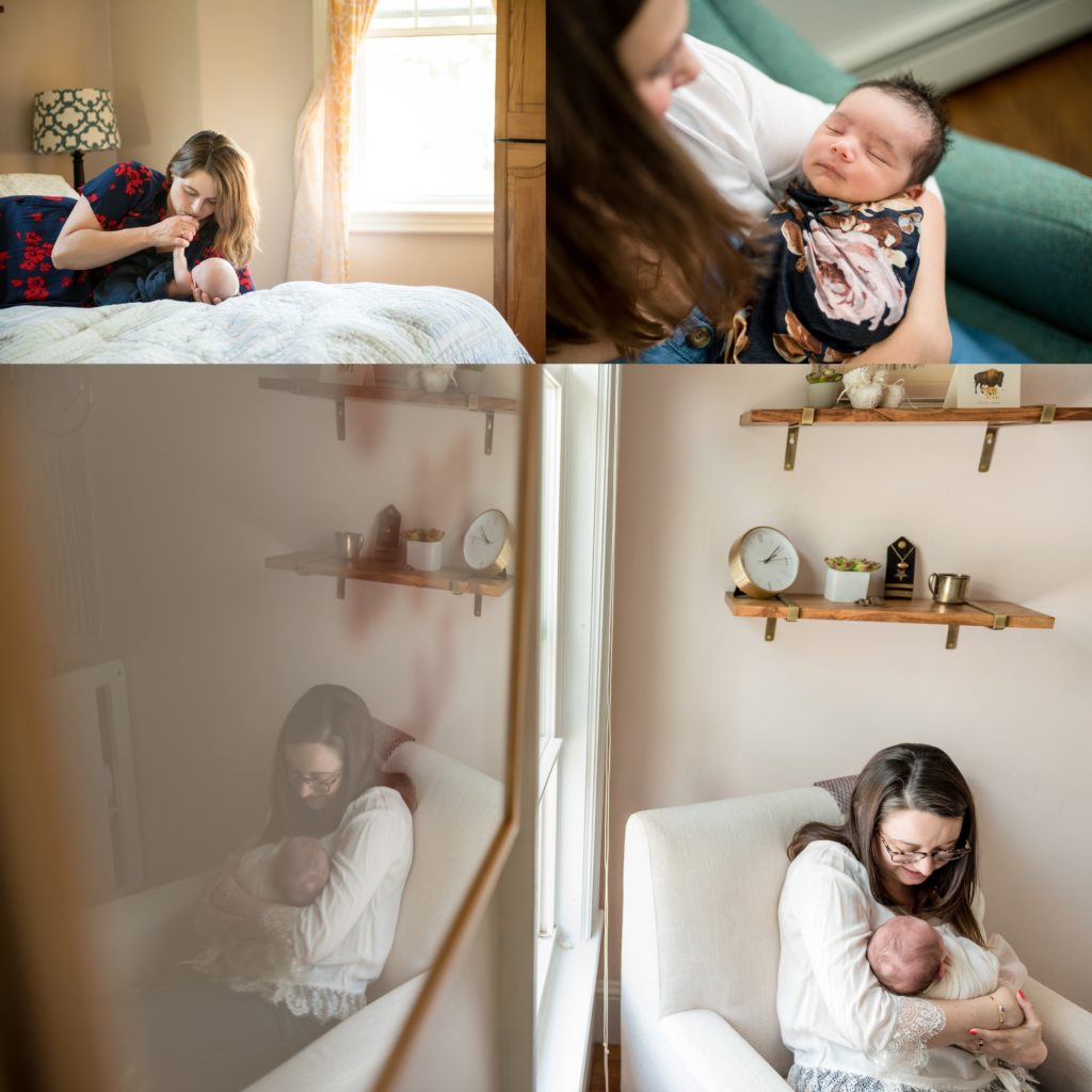 Lifestyle motherhood newborn session at home Boston