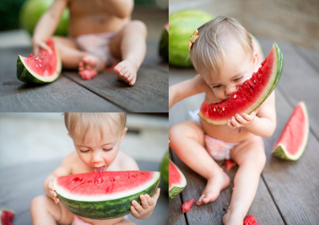 baby eating watermelon