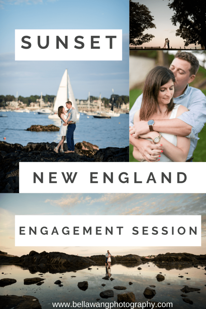 Sunset engagement session in New England, Boston area coastline. Marblehead, MA.