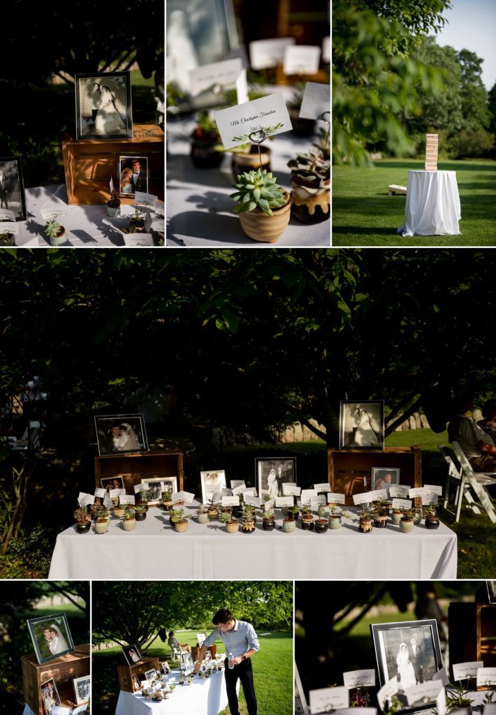 Welcome table with table numbers for wedding guests