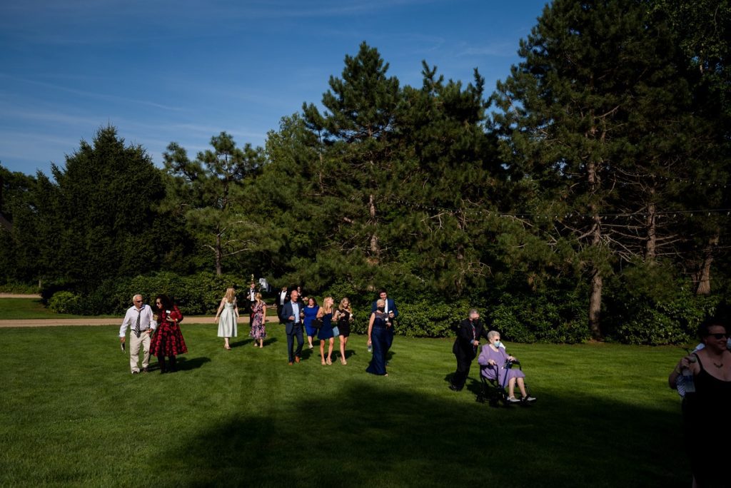 Guests entering the tent at wedding