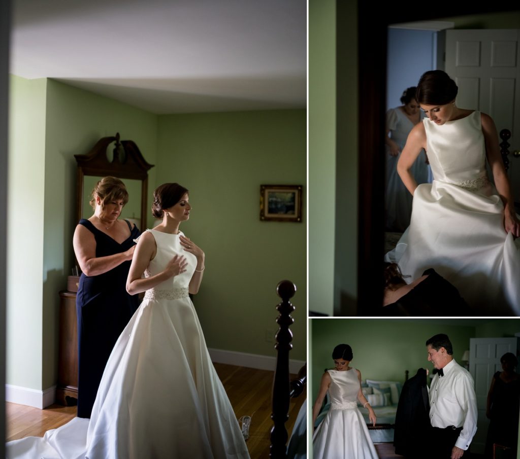 First look with her father during bridal prep