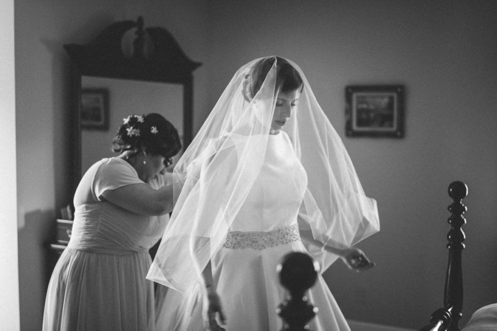 black and white bridal portrait