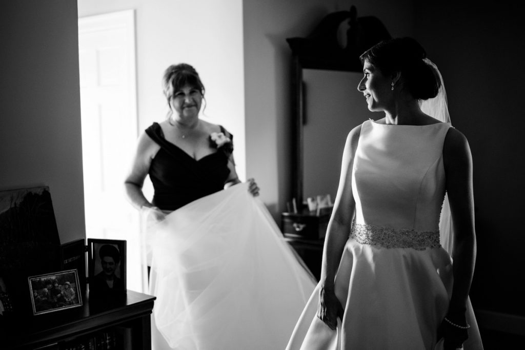 black and white image of mother of the bride