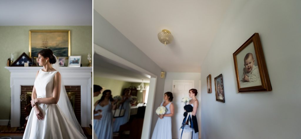 bride getting ready in her house with parents