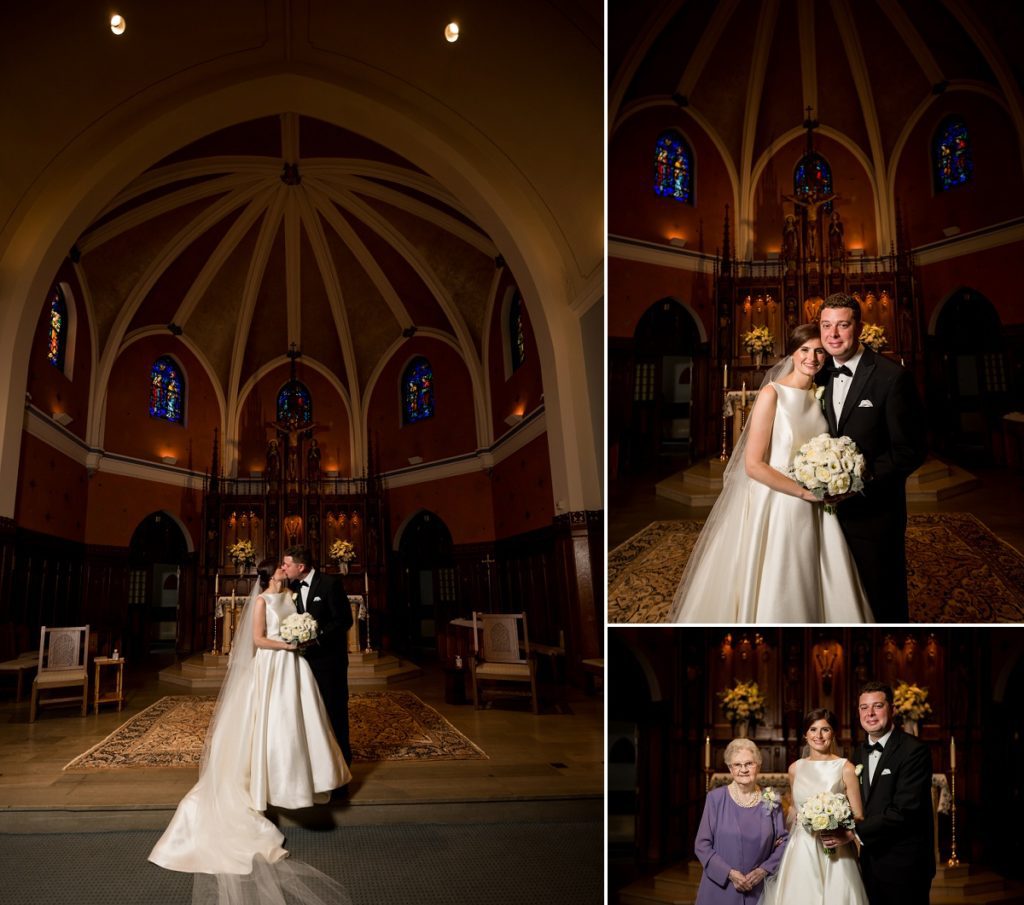 Couple portraits at the church after wedding ceremony