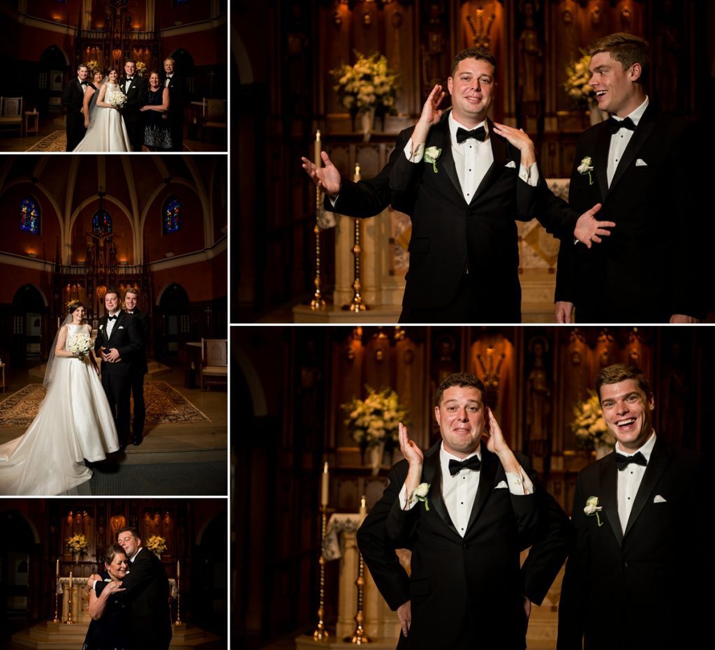 Couple portraits at the church after wedding ceremony