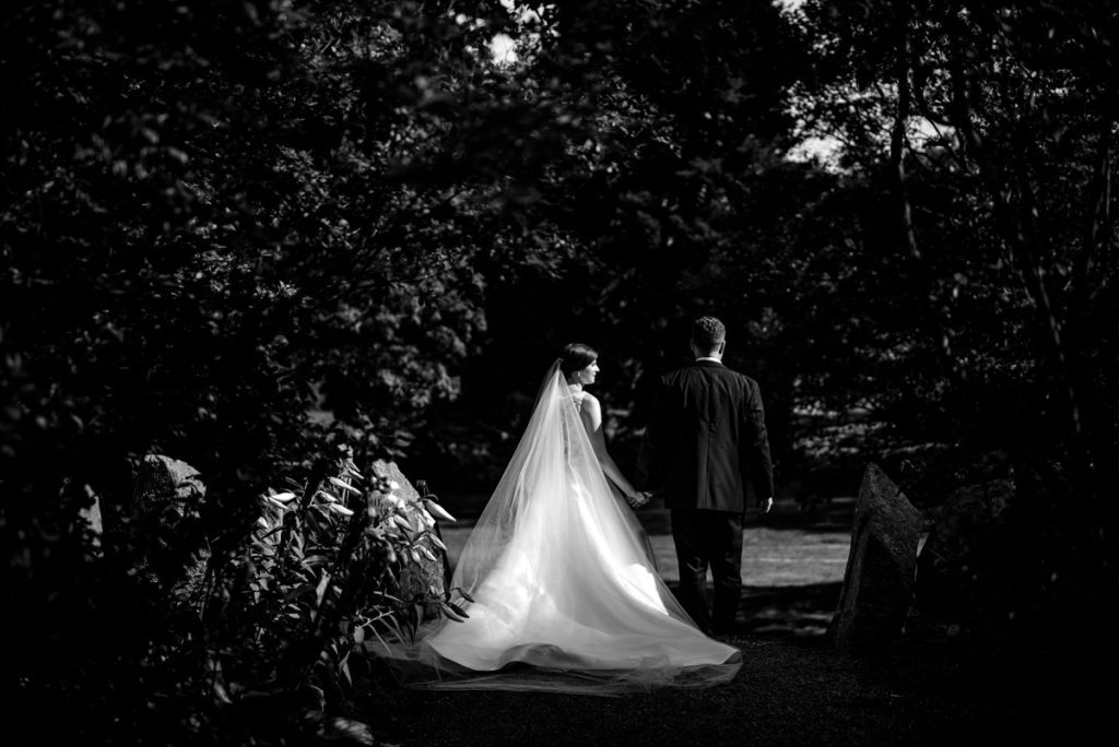 Black and White Couple portraits in the garden at the Estate at Moraine Farm