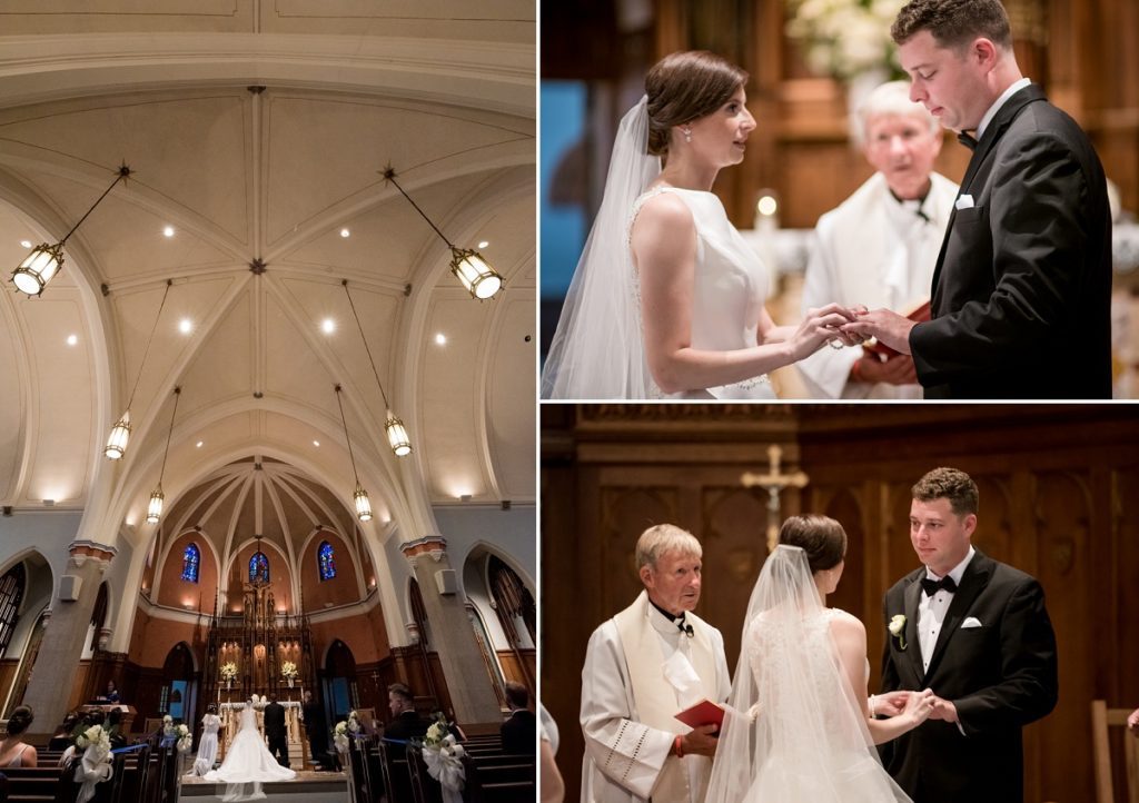 exchanging vows at the alter between bride and groom