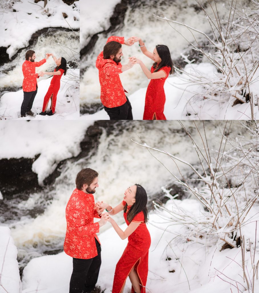 couple being playful during their engagement session