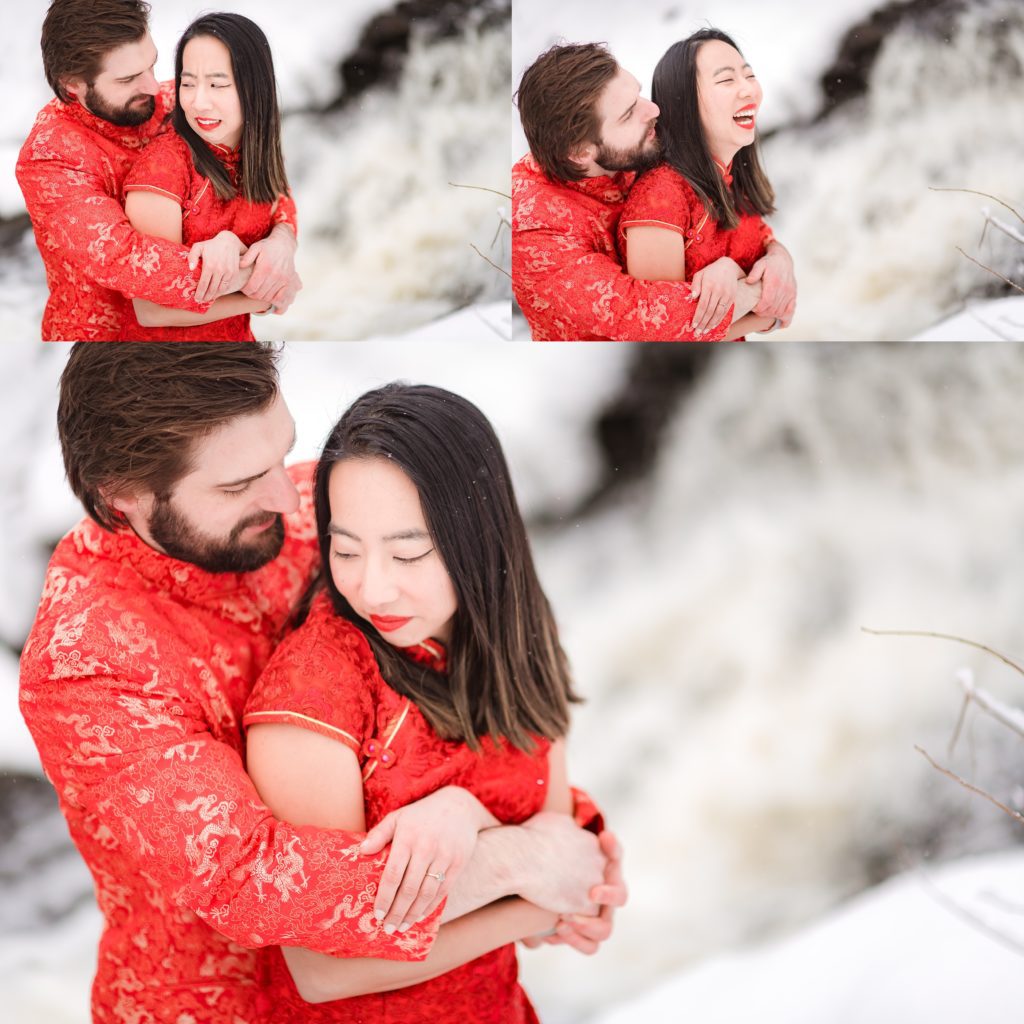 Couple being playful during their winter photo sesssion