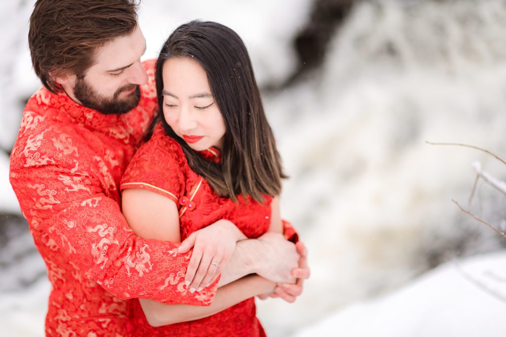 Snowy engagement session in the winter