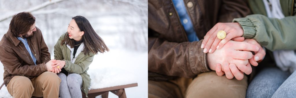 snuggling and holding hands during couple session