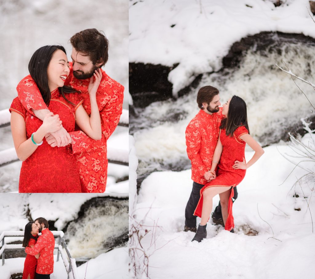 Couple embracing during their wedding photos