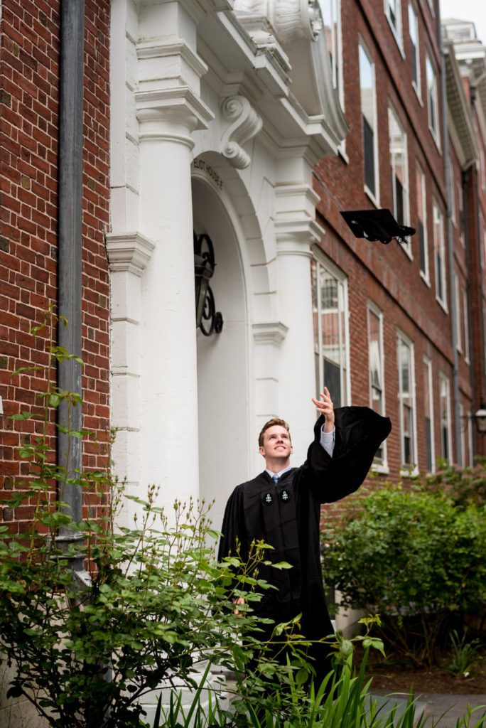 cap toss at graduation day at Harvard Convocation