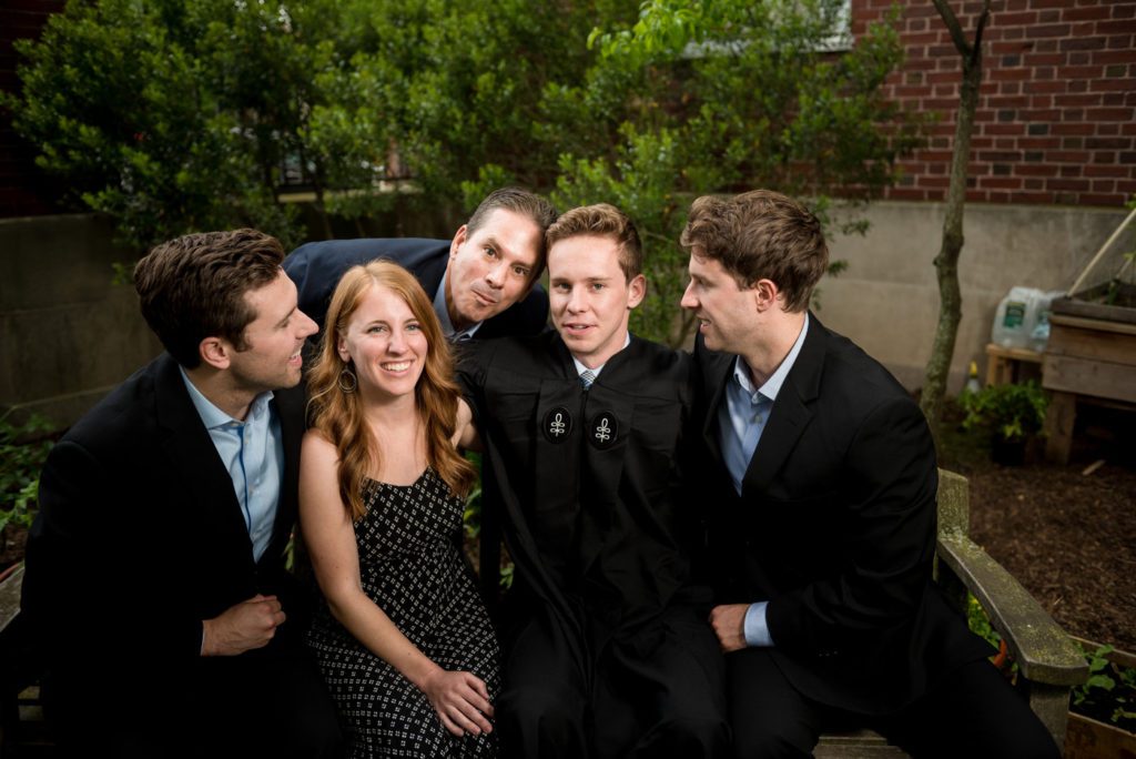 Funny family photo at graduation at Harvard, Boston MA