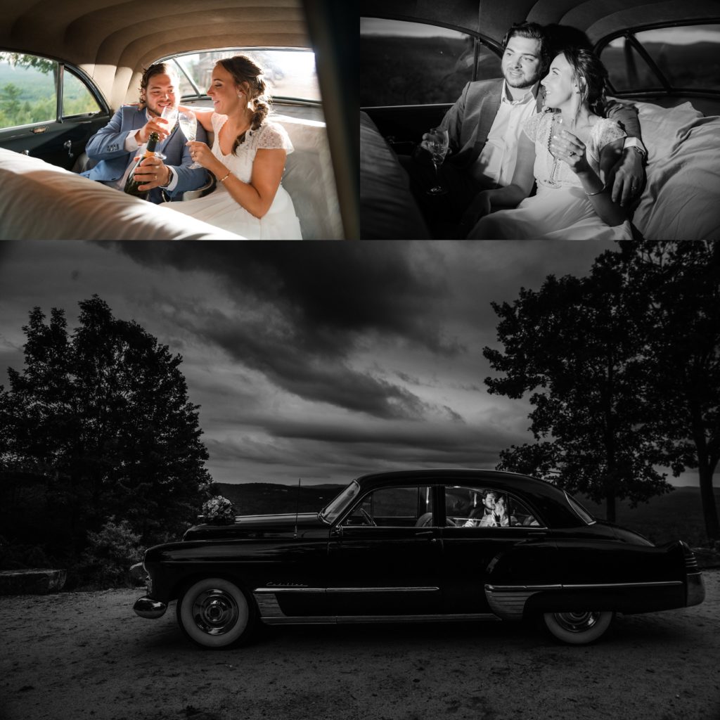 Vintage car wedding photo