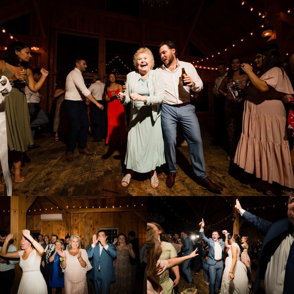 Dance floor shenanigans Maine Barn Wedding Venue