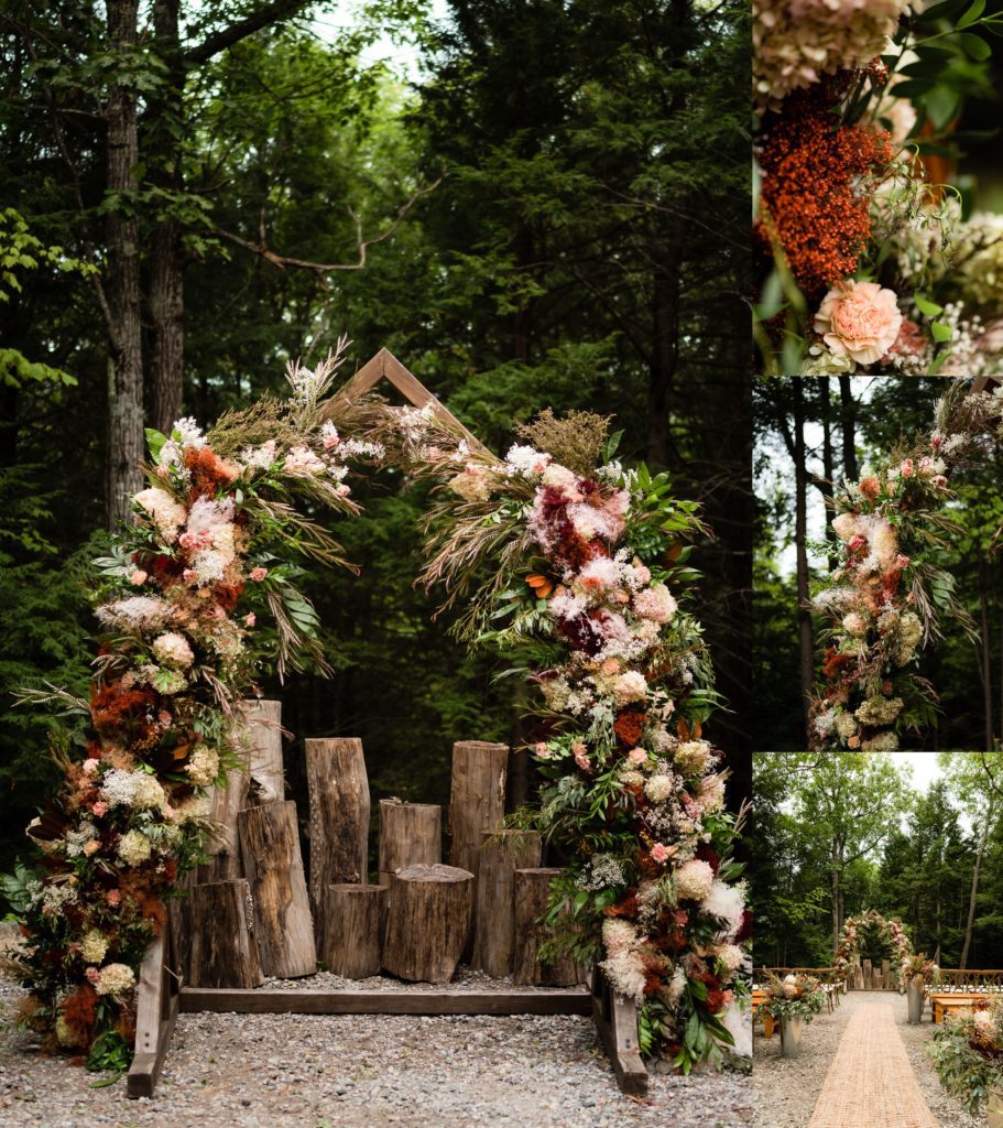 The stunning floral display by at Maine Barn Wedding Venue