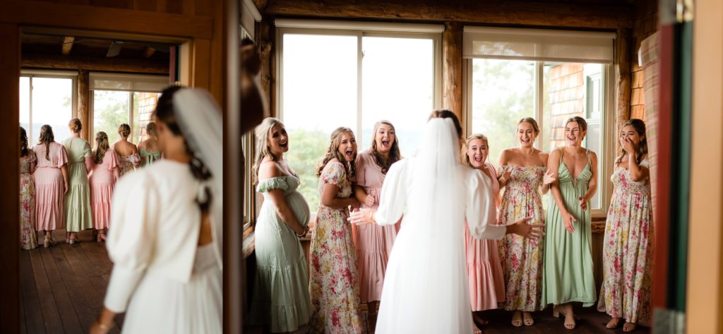 Time for a first look with the bridesmaids