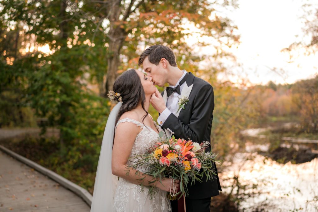 Couple photos after their fall wedding