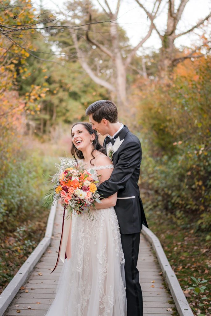 Couple photos after their fall wedding 