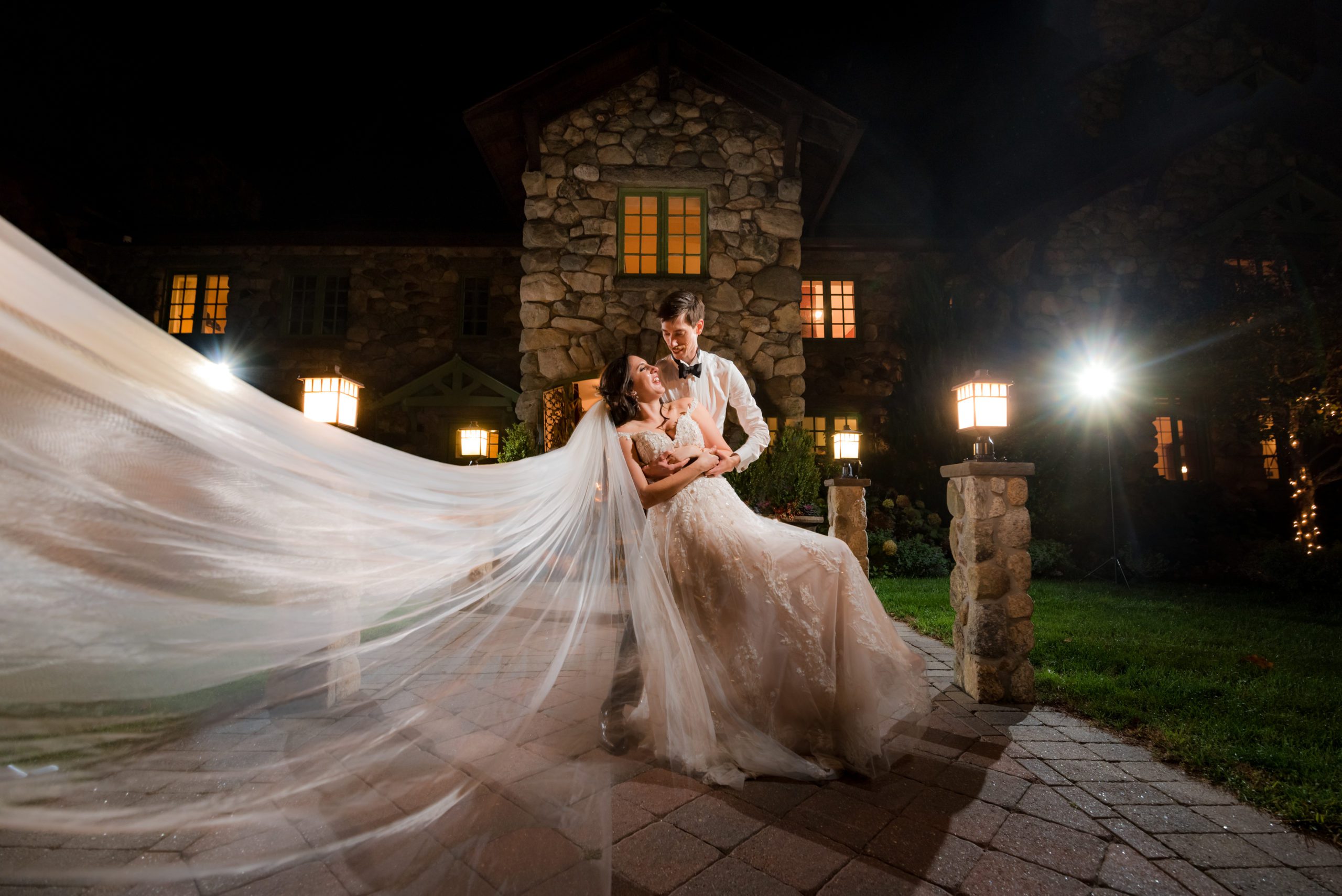 Night time groom and bride portraits