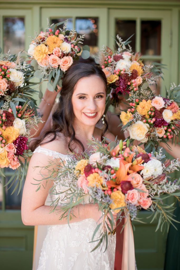 Bride and her bridal bouquets